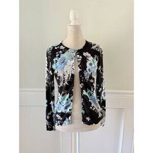 Black & Blue Floral Printed Cotton Cardigan M – Excellent Condition
